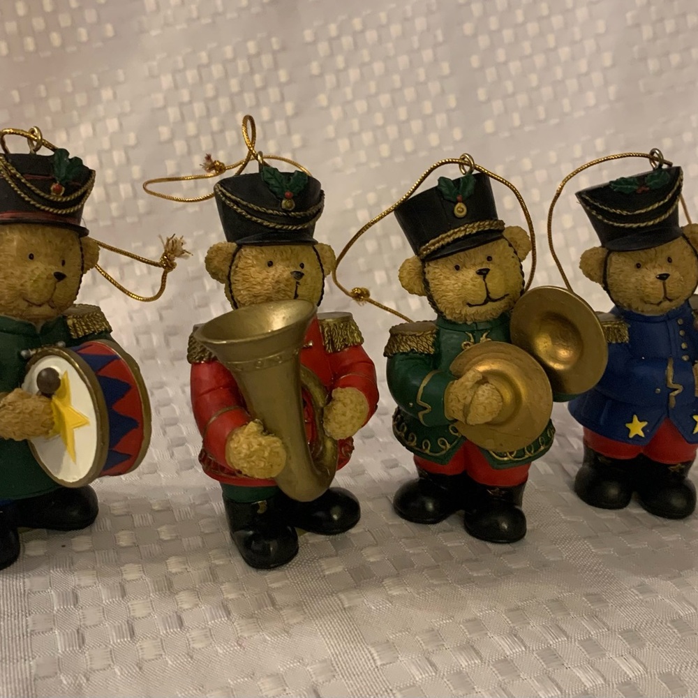 Teddy Bear Parade Ornaments , vintage 1990’s, 4 pieces.